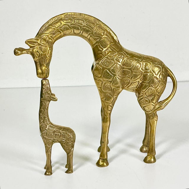 1960s Vintage Hollywood Regency Boho Chic Brass Giraffe With Calf Sculpture - Set of 2 For Sale - Image 9 of 15