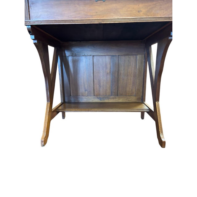 Antique Arts & Crafts Mission Oak Writing Desk & Upholstered Chair Set, Early 20th Century For Sale - Image 9 of 12