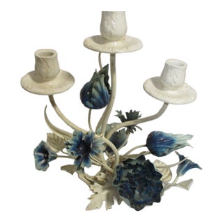 Vintage Italian Tole Floral Candleholder For Sale