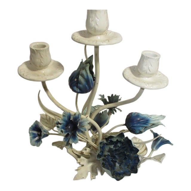 Vintage Italian Tole Floral Candleholder For Sale