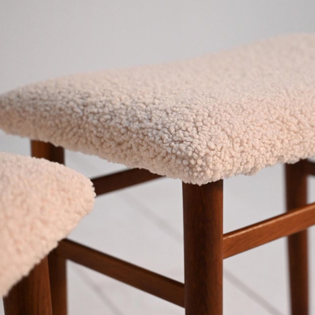 Scandinavian Stools in Teak and Sheepskin, 1960s, Set of 2 For Sale - Image 6 of 9