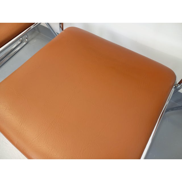 Vintage Sled Chairs in Chrome Metal and Cognac Leatherette, 1970s, Set of 4 For Sale - Image 18 of 18