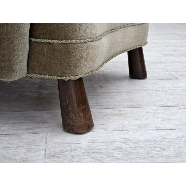 Danish Armchair in Green Velour with Oak Legs For Sale - Image 6 of 18