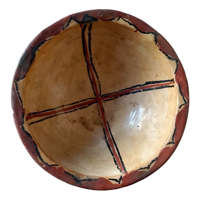 Antique Berber Terracotta Bowl with Geometric Cross Motif, 1890s For Sale