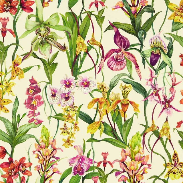 Harlequin Kalina Wallpaper in Parchment/Forest/Azalea - a Sample For Sale