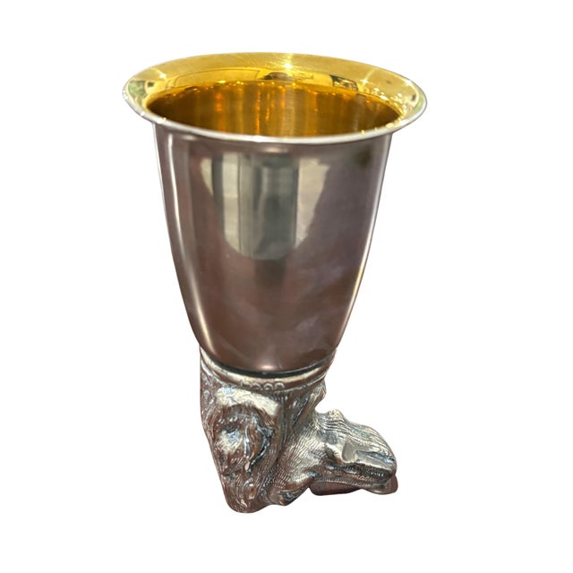 A distinctive vintage Gucci stirrup cup featuring a beautifully modeled hound dog head with finely rendered fur, facial...