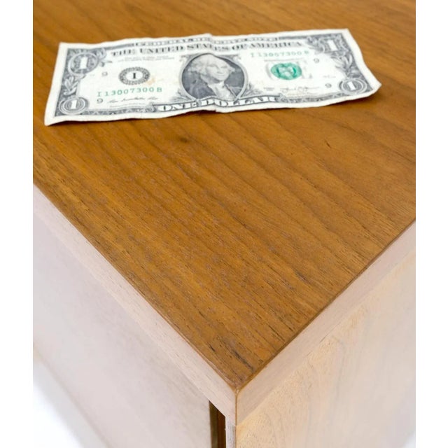 Wood Pair John Stuart Refinished 3 Drawer Bachelor Chests Dressers W/ Long Brass Pull For Sale - Image 7 of 13