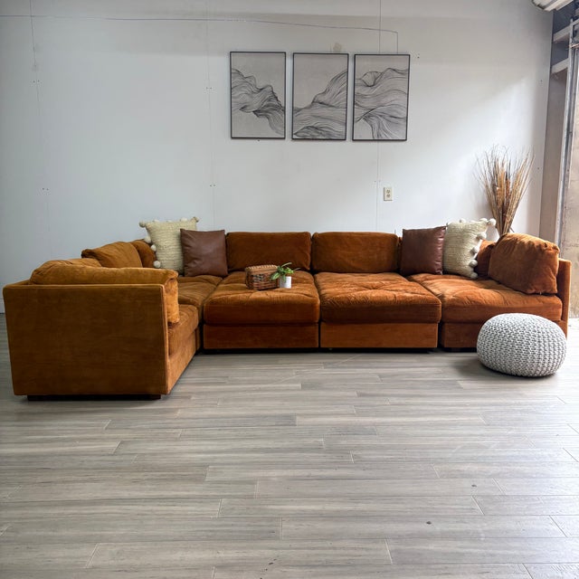 An iconic vintage Selig of Monroe Playpen modular sectional sofa dating to the 1970s. This substantial conversation pit...
