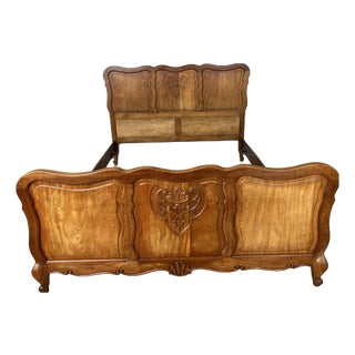 Vintage French Louis XVI Double Bed Frame in Oak For Sale