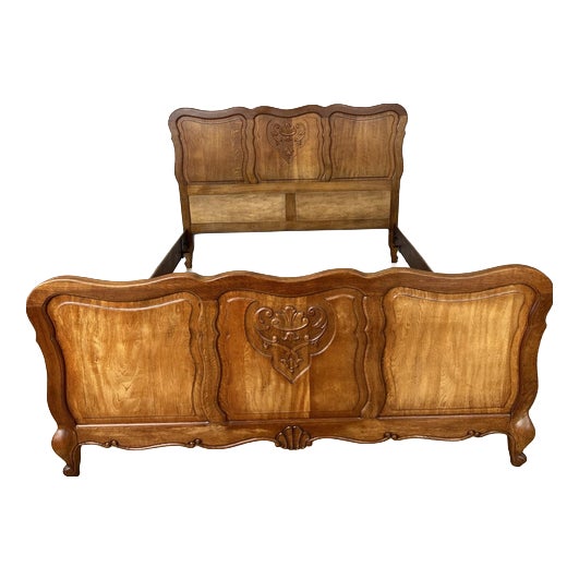 Vintage French Louis XVI Double Bed Frame in Oak For Sale
