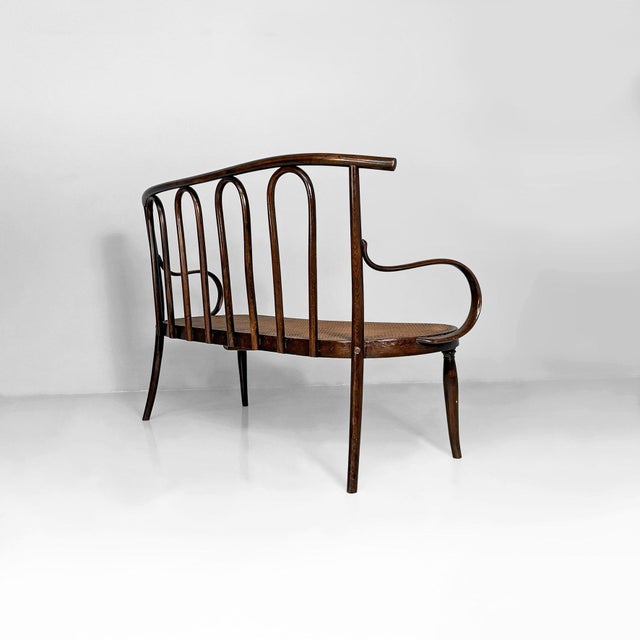 1970s Italian Wood and Vienna Straw Bench, 1970s For Sale - Image 5 of 18