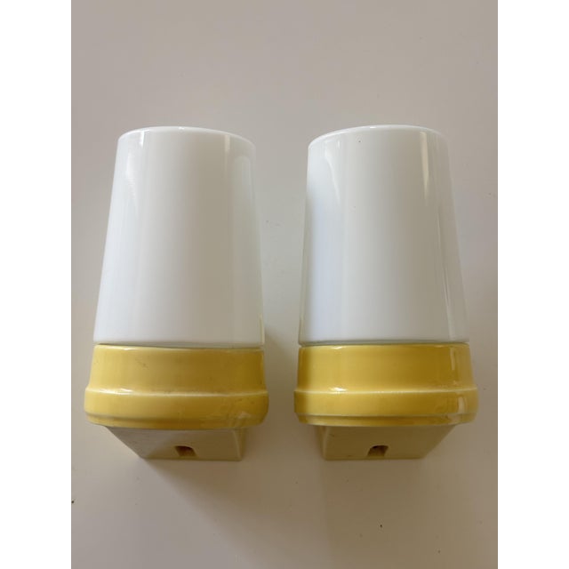 Model 6070 Wall Lights in Yellow Porcelain and Opaline Glass by Sigvard Bernadotte for Ifö, 1960s, Set of 2, in Good...