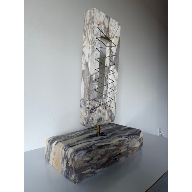1980s 1980’s Italian Postmodern Geometric Abstract Carved Calacatta Viola Marble Sculpture For Sale - Image 5 of 12