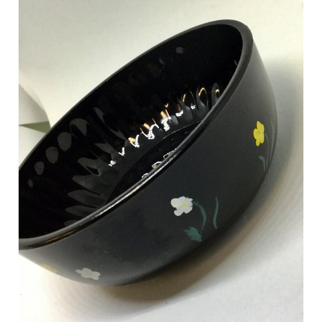 Art Deco Vintage 1950s Black Glass Hand Painted Trinket Dish For Sale - Image 3 of 10
