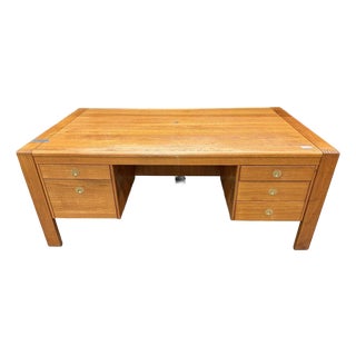 1970s D-Scan Mid-Century Modern Solid Teak Double Pedestal Executive Desk For Sale