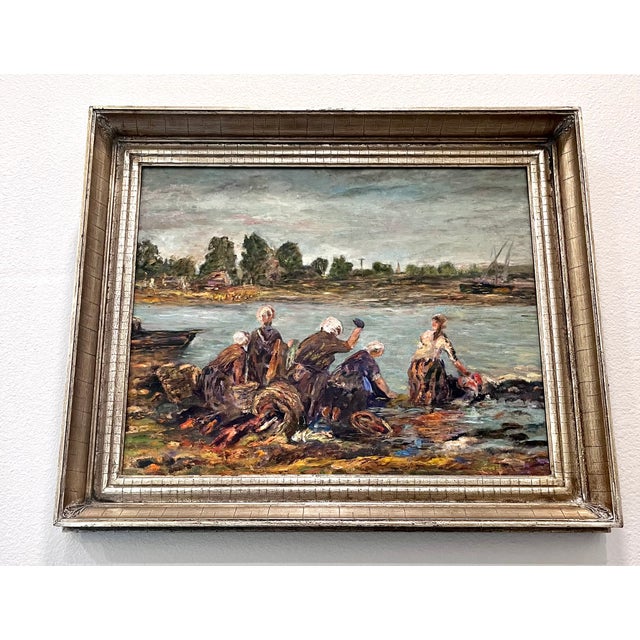 Vintage Framed Original Impressionist Painting of Women at the River For Sale - Image 12 of 13