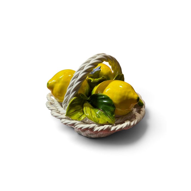 Italian Ceramic Lemon Basket With Braided Handle, Made in Italy For Sale - Image 4 of 4
