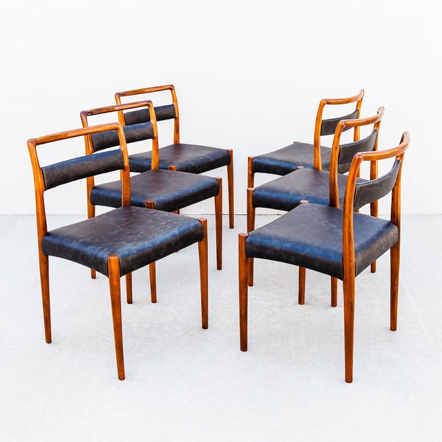 Vintage 1960s Teak & Leather Dining Chairs Attributed to Kai Kristiansen, Danish Mid Century Modern For Sale - Image 13 of 14