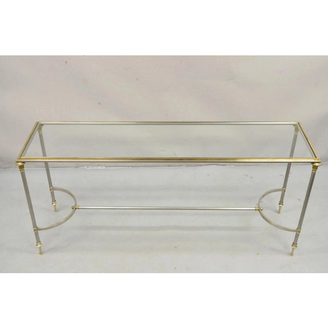 Neoclassical Directoire Maison Jansen Style Steel & Brass Console Sofa Table For Sale - Image 11 of 11