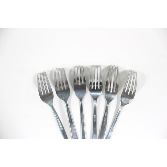 1960s Curated Set of 6 Mid Century Modern Stainless Steel Dinner Forks, Mismatched For Sale - Image 9 of 10