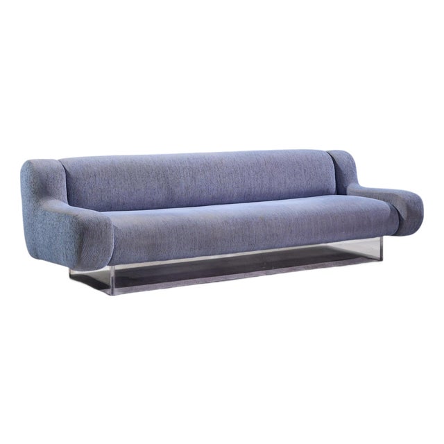 Charles Hollis Jones Mid Century Waterfall Bear Lucite Base Sofa For Sale