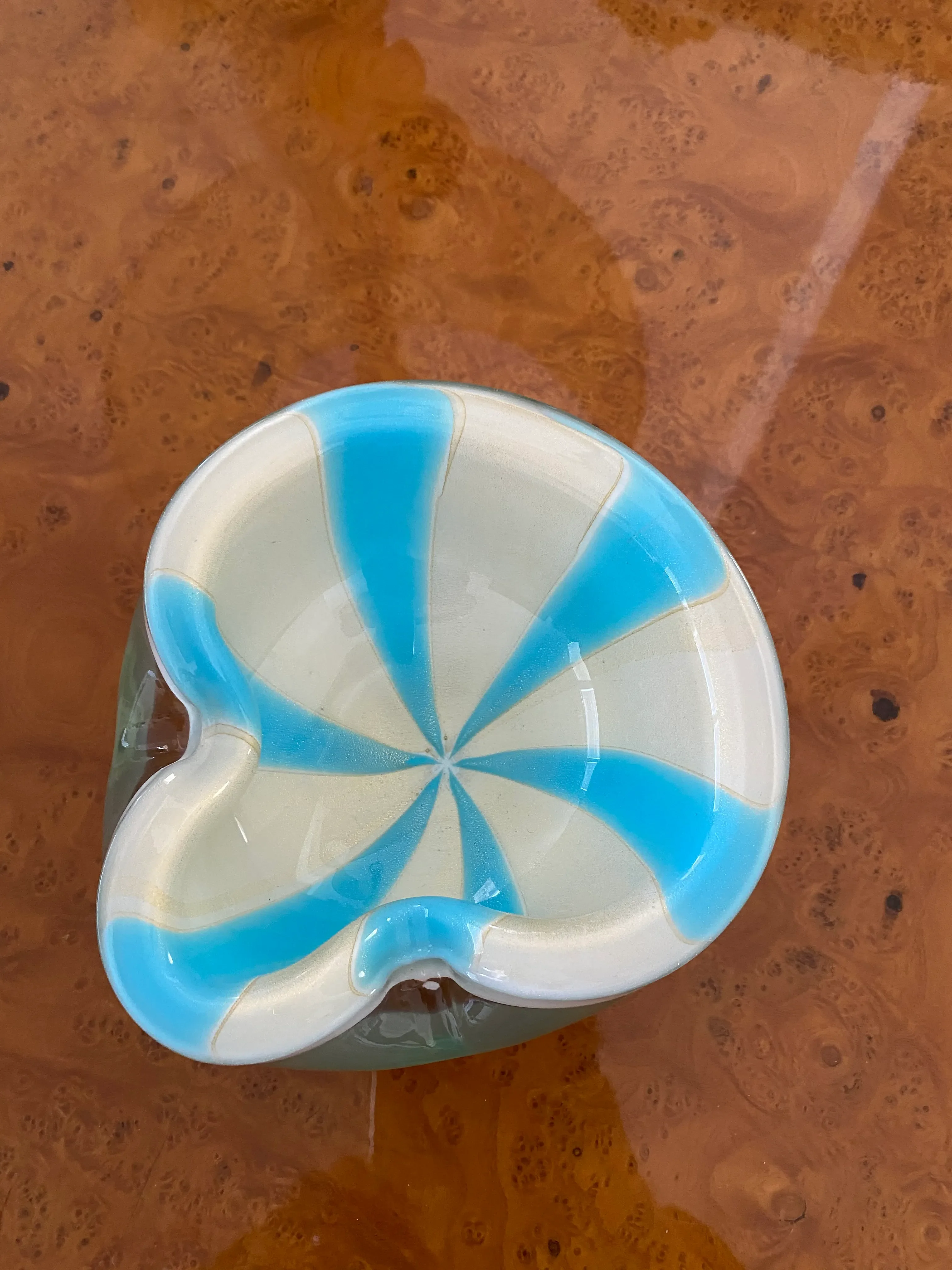 Mid-Century Alfredo Barbini Murano Blue White Gold Flecks Swirl