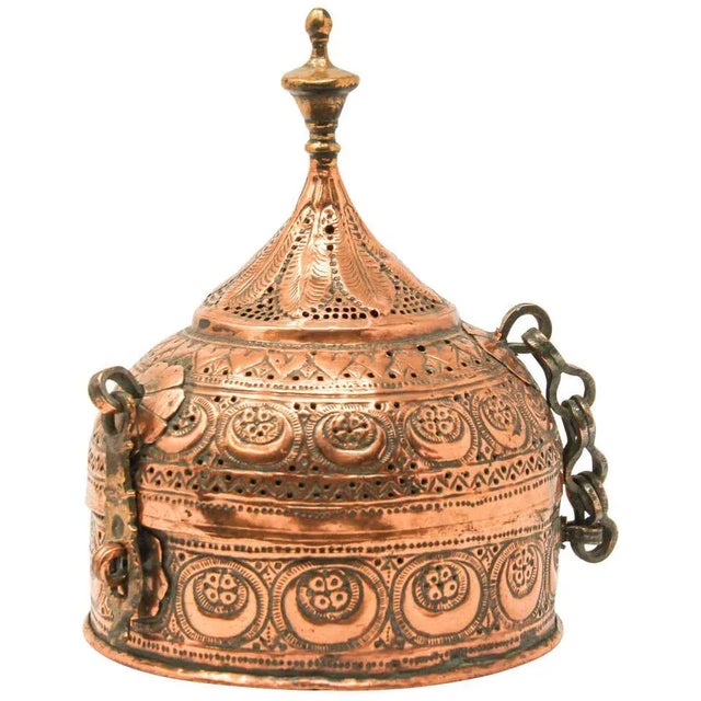 Antique Indian Copper Pandan Betel Box, Mughal Revival, Pierced Dome Lid For Sale - Image 13 of 13