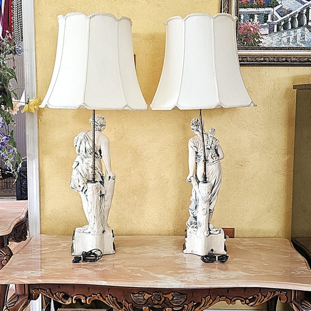 Neoclassical Vintage Neoclassical Figural Table Lamps Greco-Roman Sculptural Lamps - Pair For Sale - Image 3 of 18