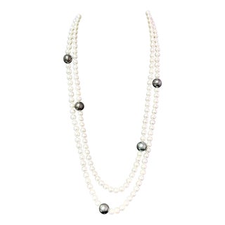 Akoya & Tahitian Pearls Diamond Necklace 18k Gold Certified For Sale