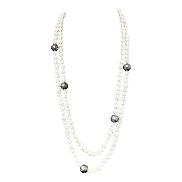 Akoya & Tahitian Pearls Diamond Necklace 18k Gold Certified For Sale