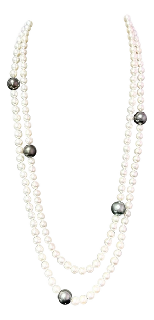Akoya & Tahitian Pearls Diamond Necklace 18k Gold Certified
