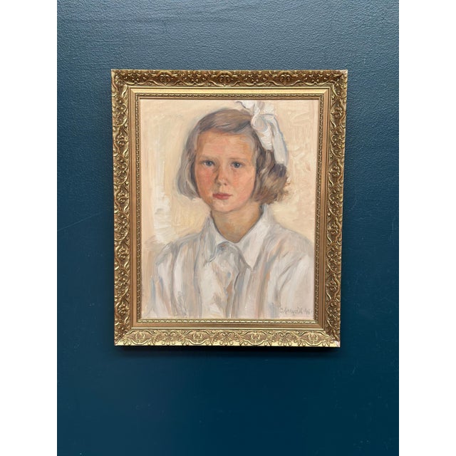 P. O. Linquist, Portrait of a Girl, 1946, Oil on Panel, Framed For Sale - Image 9 of 18