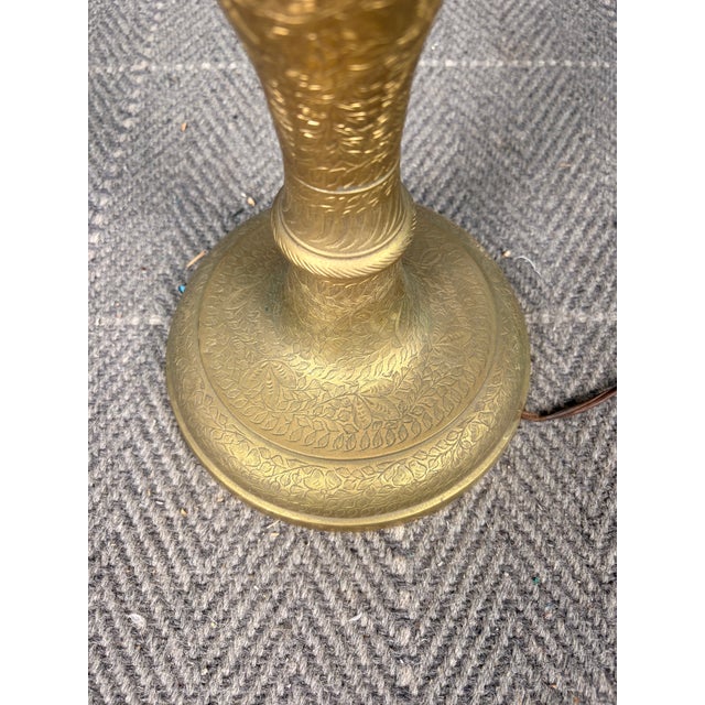 Metal 1950s Moroccan Etched Brass Floor Lamp With Tray Table For Sale - Image 7 of 10