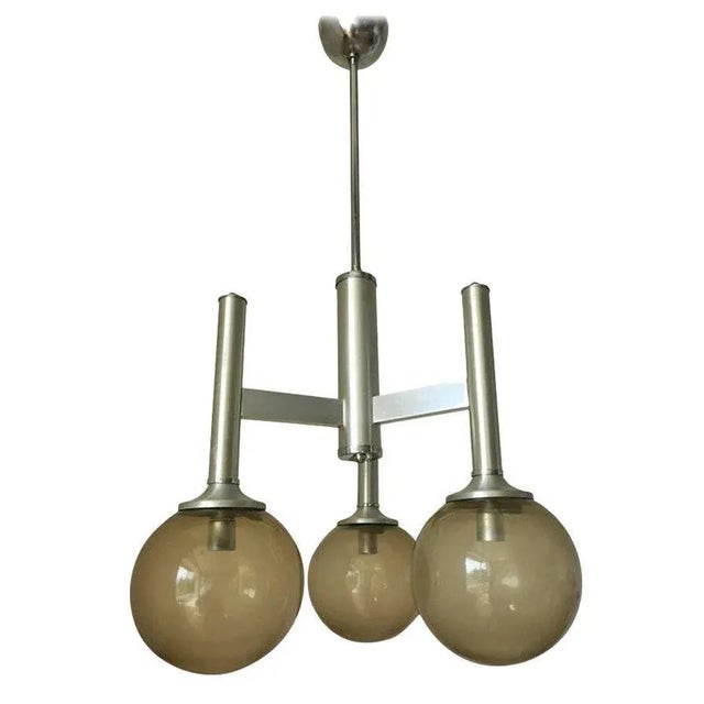 1960s Pair of Italian Chandeliers W/ Opaline Murano Glass For Sale - Image 5 of 6