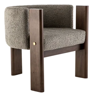 Modern Brass and Grey Boucle Malta 3 Leg Dining Chair by Egg Designs