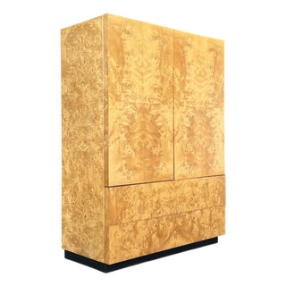 1970s Double Door Burl Wood Armoire Wardrobe in a Manner of Milo Baughman For Sale