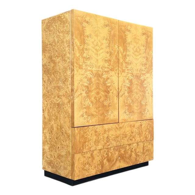 1970s Double Door Burl Wood Armoire Wardrobe in a Manner of Milo Baughman For Sale