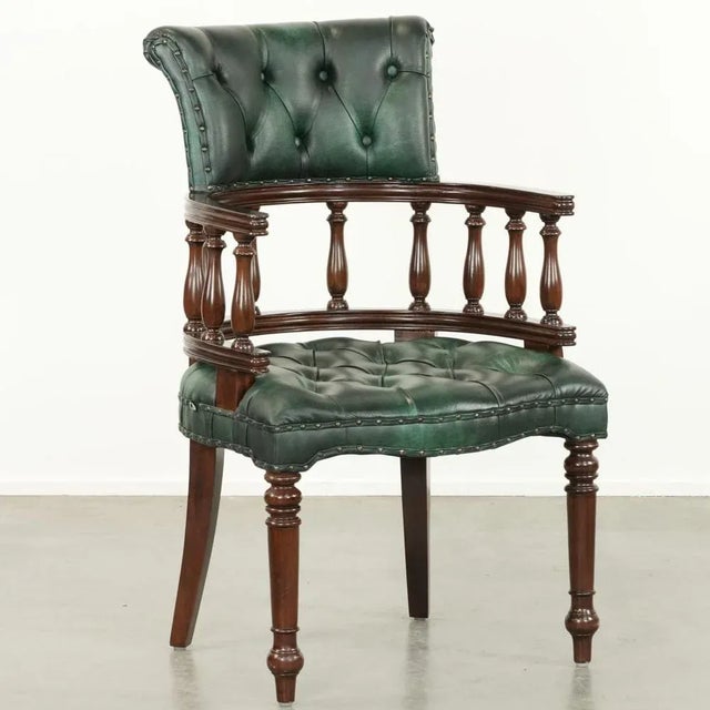 Chesterfield Office Chair in Green Flamed Cowhide Leather For Sale - Image 14 of 14