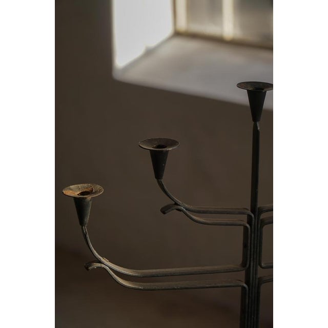 Metal Vintage Scandinavian Brutalist Wrought Iron and Metal Candleholder, 1940s For Sale - Image 7 of 18