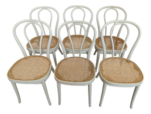 Vintage Dining Chairs in White Wood with Cane Seats, 1970s, Set of 6
