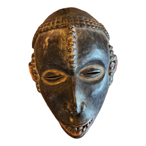 Vintage African Carved Wooden Baule Mask (10"x8") Tribal Art Figure Smiling