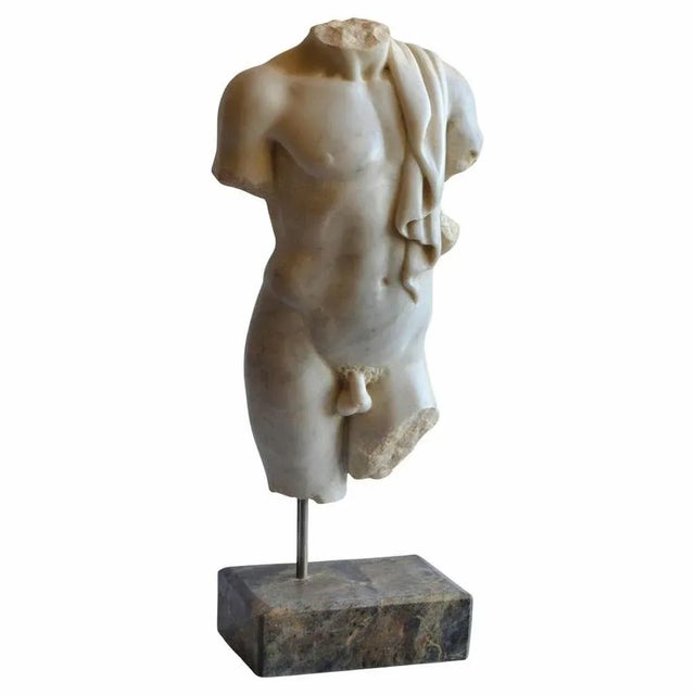Early 20th Century Italian Sculpture in Carrara Marble Torso For Sale - Image 6 of 7