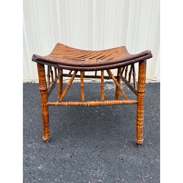 Antique Egyptian Revival Tortoise Bamboo Thebes Stool For Sale - Image 9 of 12