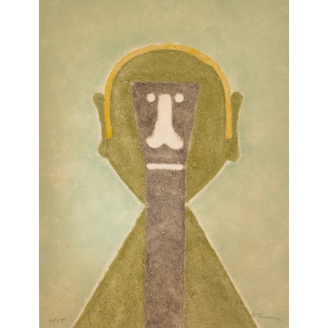 A modern aquatint etching print on Arches paper titled "Cabeza en Amarillo (Head in Yellow)" by Rufino Tamayo. Hand signed...
