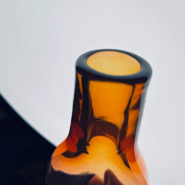 Vintage 1977 Tom & Pia Hand-Blown Amber Art Glass Vase For Sale - Image 11 of 12
