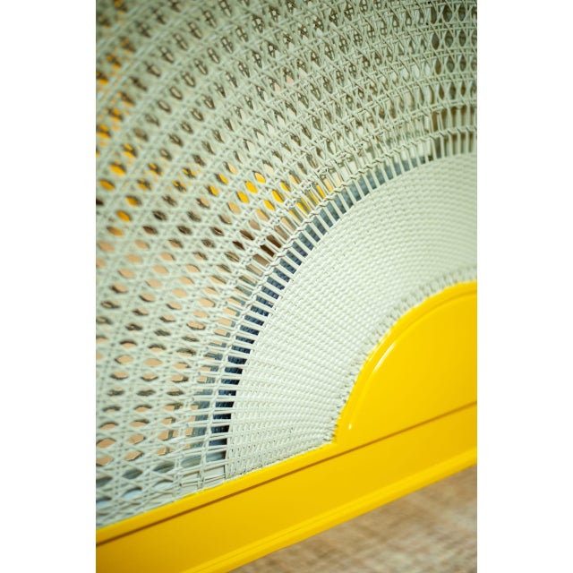 Yellow Lacquered Wooden Bed with Vienna Straw, 1980s For Sale - Image 4 of 8