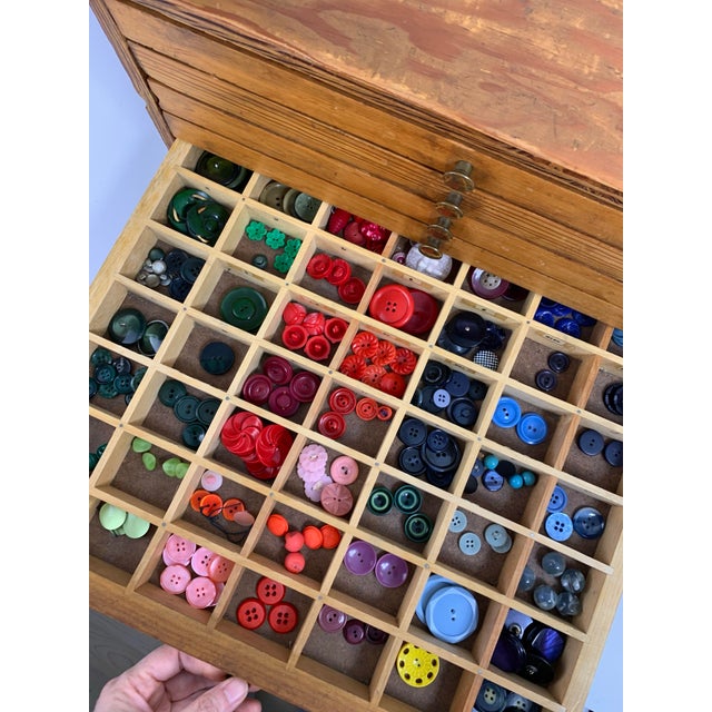 Brown 1980s Vintage Wooden Plywood Storage Button Box With 6 Divided Drawers For Sale - Image 8 of 9