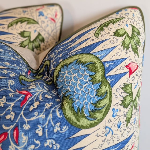 Quadrille Les Indiennes Pillows in Blue, Rouge and Green With Green Cord For Sale In Greensboro - Image 6 of 6