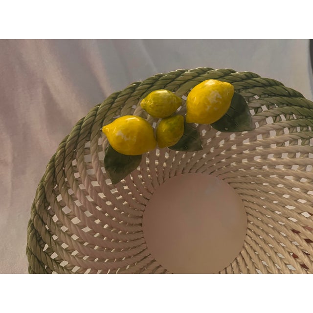 1990s 1990s Lanzarin Ceramiche Italian Hand-Painted Ceramic Basket With Lemons and Pedestal For Sale - Image 5 of 15