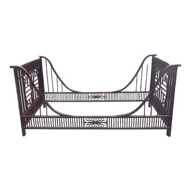 Vintage Rattan and Cane Chinoiserie Sleigh Bed/Daybed For Sale